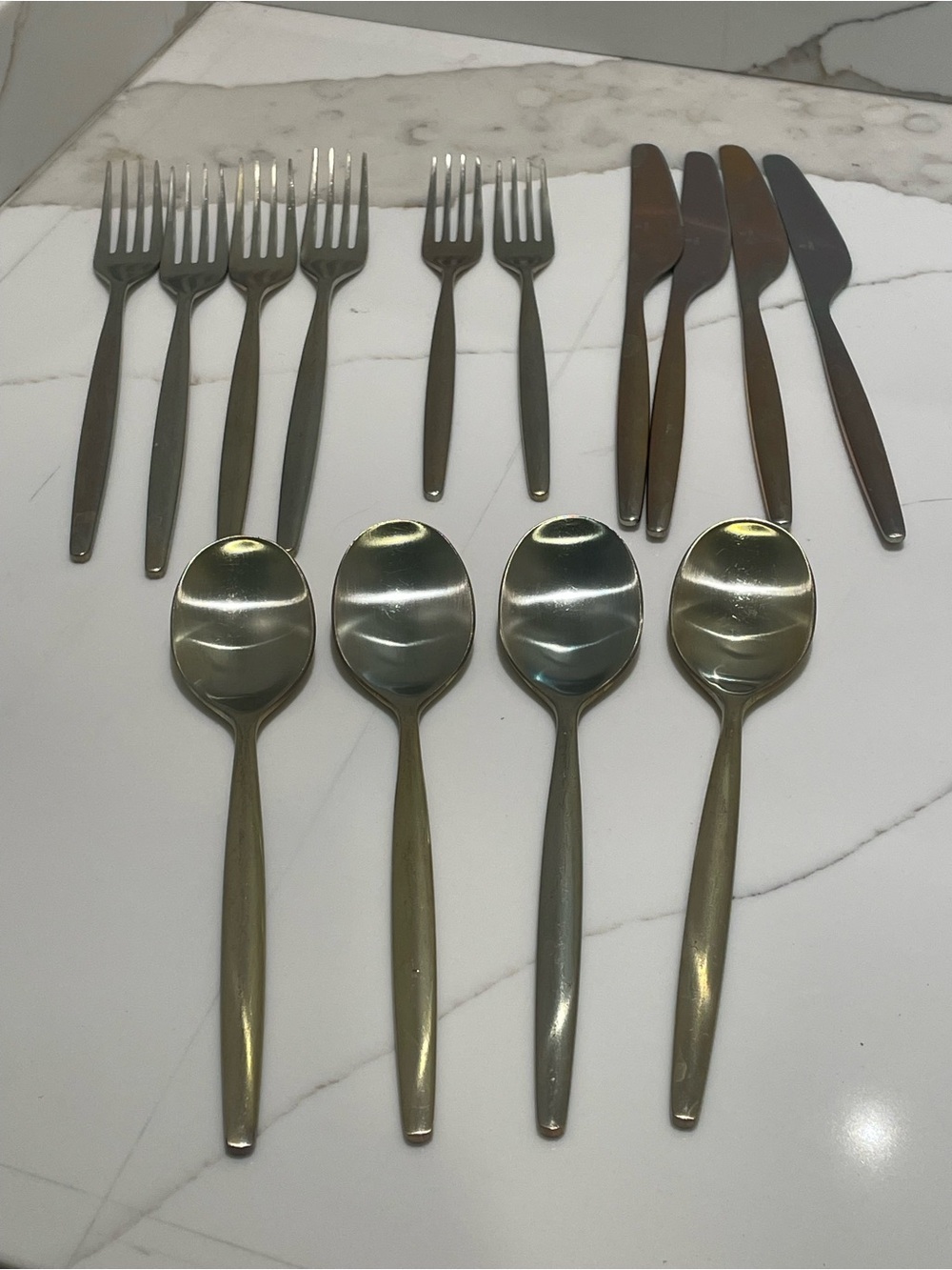 Stainless Steel Gold-Tone Flatware Set -(Spoons, Forks, Knives)